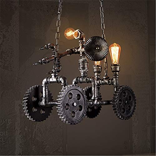ZLHLL Retro Chandelier Pendant Light Steampunk Loft Creative Robot Toy Car Design Silver Rusty Wrought Iron Water Pipe Wooden Carving Gear Ceiling Lighting 3 Heads E27 steampunk buy now online
