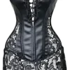 EUDOLAH Women's Gothic Lace Up Front Punk Faux Leather Bustier Corset Dress Plus Size Lingerie Sets Large (XL, Black) steampunk buy now online