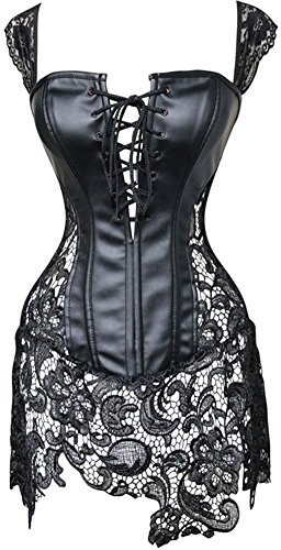 EUDOLAH Women's Gothic Lace Up Front Punk Faux Leather Bustier Corset Dress Plus Size Lingerie Sets Large (XL, Black) steampunk buy now online