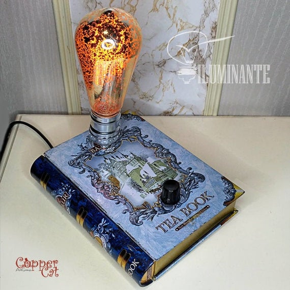 Book lamp Tea book Retro Table Lamp Iluminante Copper Cat Art Group Steampunk handwork by CopperCatGroup steampunk buy now online