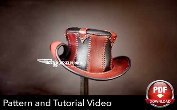 Top Hat PATTERN - DIY Hat - Pdf Download - Steampunk Hat - Video Tutorial by DieselpunkRo steampunk buy now online