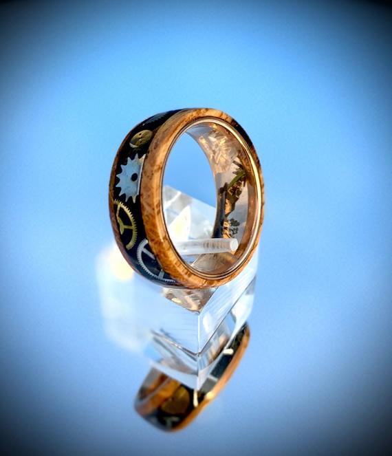 Whiskey Barrel Steampunk Ring with Rose Gold liner, Industrial Ring, Sci-Fi ring, Gears Ring, Retro Futuristic Ring, Mens Wedding Ring by ElementalDesigns2018 steampunk buy now online