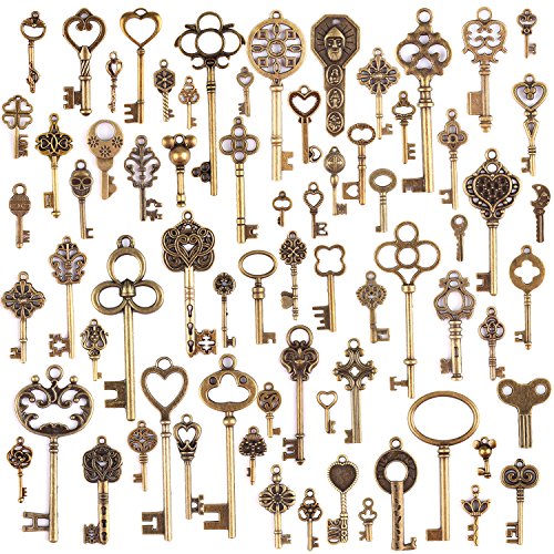 JuanYa Wholesale 70 Pieces Antique Bronze Vintage Skeleton Mixed Key Charms DIY Necklace Pendant for Handmade Jewelry Making steampunk buy now online