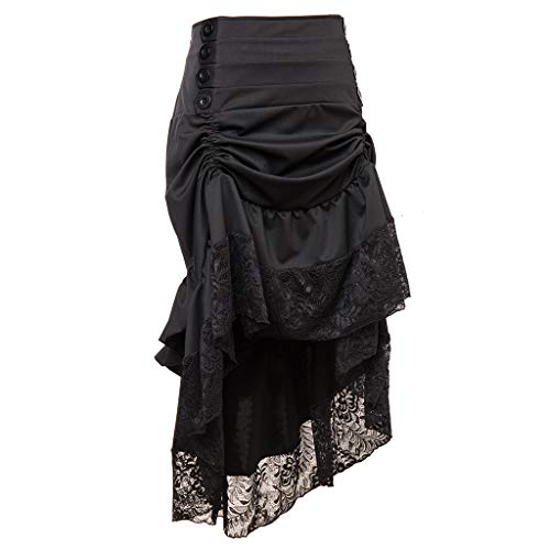Qbuds Adjustable Ruffle High Low Gothic Skirt Long Vintage Fishtail Steampunk Corset Skirt Long Dress for Women, Black, M steampunk buy now online