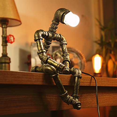 Ywyun Creative Iron Robot Table Lamp, Retro LED Energy Saving Lamp, Bar Restaurant Cafe Water Pipe Light, E27 Interface (Color : B) steampunk buy now online