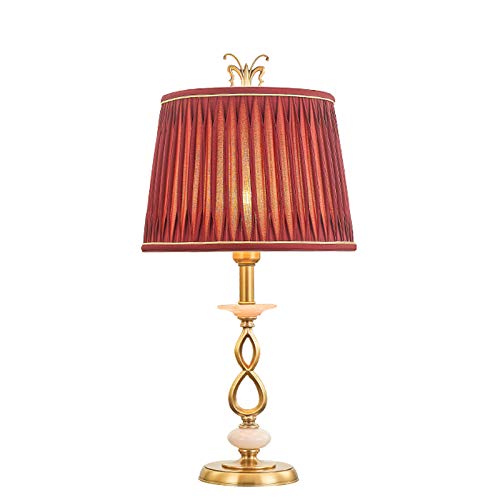 QYRL Retro Copper Table Lamp, Red Wedding Decoration Desk Lamp, Fabric Lampshade, Concentric Knot Lamp Body, Villa Bedroom Bedside Lamp steampunk buy now online