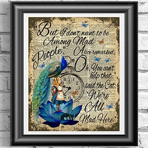 Home Decor Alice in Wonderland, Peacock Illustration, Art Print on Antique Dictionary Book Page Published in 1889, Unique Gift, Wall art steampunk buy now online