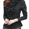 Yasong Women Ladies Long Sleeve Formal Top Work Blouse Frill Ruffle Blouse Black UK 10 steampunk buy now online