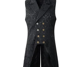Nofonda Mens Gothic Steampunk Double Breasted Vest Brocade Waistcoat Tailcoat Vest VTG (Black, Small) steampunk buy now online