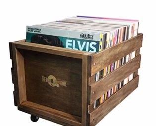 Wooden LP Record Storage Crate on Wheels for up to 100 albums, by Retro Musique steampunk buy now online