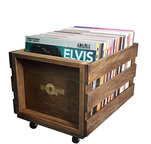 Wooden LP Record Storage Crate on Wheels for up to 100 albums, by Retro Musique steampunk buy now online