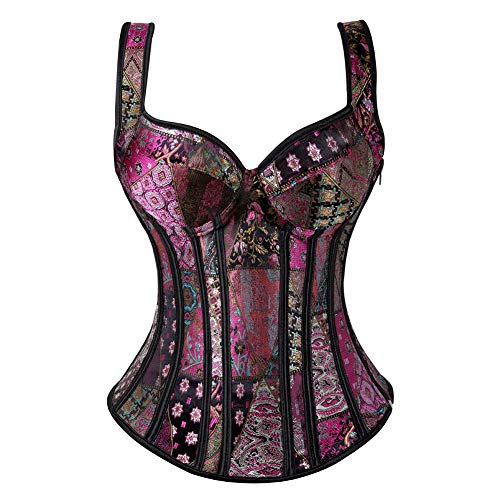 Grebrafan Straps Jacquard Weave Halter Corset Gothic Punk Basque Bustier Shapewear (UK(8-10) M,Purple) steampunk buy now online