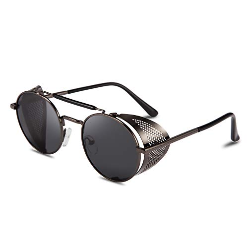 FEISEDY Steam Punk Sunglasses for Men Women Side Shield Round Steampunk Vintage Glasses Shades B2518 steampunk buy now online