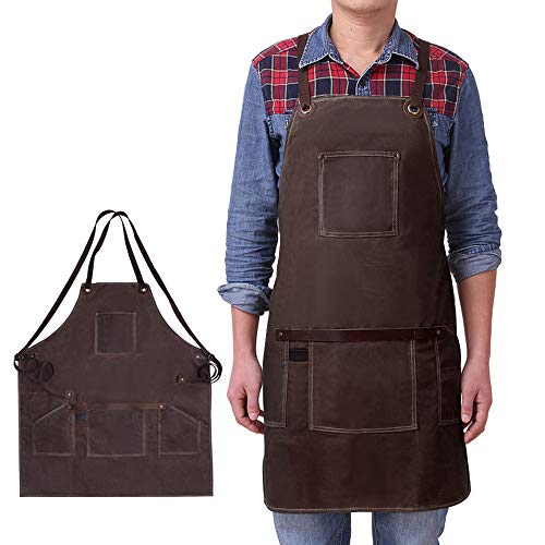 Leather Welding Apron for Men, Brown, 4 Pockets, 24in x 68in x 29in (The Lenght of Up Down and High), with Waxed Canvas Good Waterproof Effect steampunk buy now online
