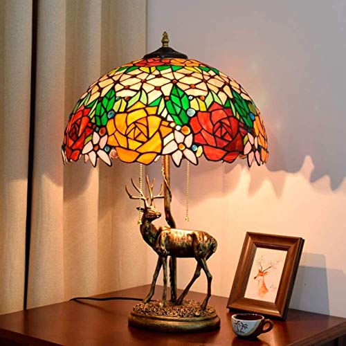 FengLing Desk lamp American Elk Gorgeous Rose Stained Glass Table Lamp Living Room Dining Bar Bedroom Bedside Table Lamp 40 * 59cm steampunk buy now online