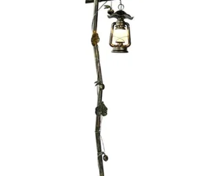 ZUQIEE Floor Lamp American Rural Sweeping Gold Do The Old Lantern Kerosene Lamp Glass Shade Wrought Iron with Leaf Decoration Standing Lamp 1.62M with Foot Switch for Living Room Bedroom Office steampunk buy now online