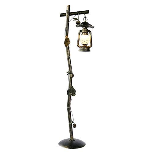 ZUQIEE Floor Lamp American Rural Sweeping Gold Do The Old Lantern Kerosene Lamp Glass Shade Wrought Iron with Leaf Decoration Standing Lamp 1.62M with Foot Switch for Living Room Bedroom Office steampunk buy now online