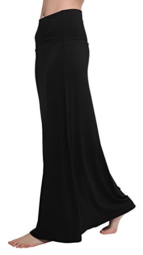 Urban GoCo Women's Stylish Comfy Fold-Over Long Maxi Skirt, Black , M steampunk buy now online