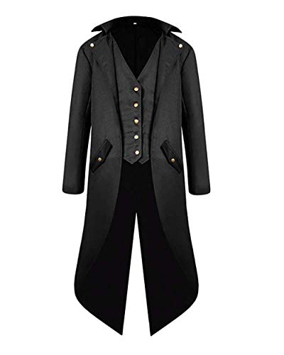 VERNASSA Mens Steampunk Vintage Tailcoat Jacket Gothic Victorian Medieval Halloween Costume Coat Black steampunk buy now online
