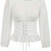 SCARLET DARKNESS Women Steampunk Gothic Blouse Off-The-Shoulder Neckline with Ruffle Long Sleeve M Ivory steampunk buy now online