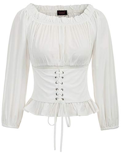SCARLET DARKNESS Women Steampunk Gothic Blouse Off-The-Shoulder Neckline with Ruffle Long Sleeve M Ivory steampunk buy now online