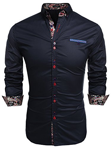 Coofandy Men's Fashion Slim Fit Dress Shirt Casual Exotic Shirt Dark Blue Large steampunk buy now online
