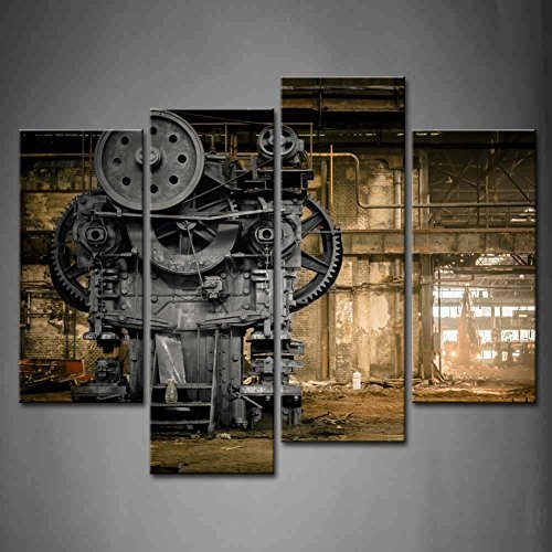 4 Panel Wall Art Metallurgical Firm Waiting For A Demolition Machine Old Factory Painting Pictures Print On Canvas Architecture The Picture For Home Modern Decoration Piece Wooden Frame Ready To Hang steampunk buy now online