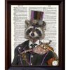 Dictionary Art Print - Steampunk Racoon Colonel Roderick Racoonbottom - Printed on Recycled Vintage Dictionary Paper - 8x11 - Mixed Media Poster on Vintage Dictionary Page by Fresh Prints of CT steampunk buy now online