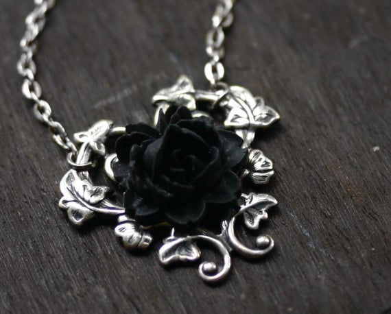 Black Rose Necklace - Gothic Steampunk Necklace by robinhoodcouture steampunk buy now online