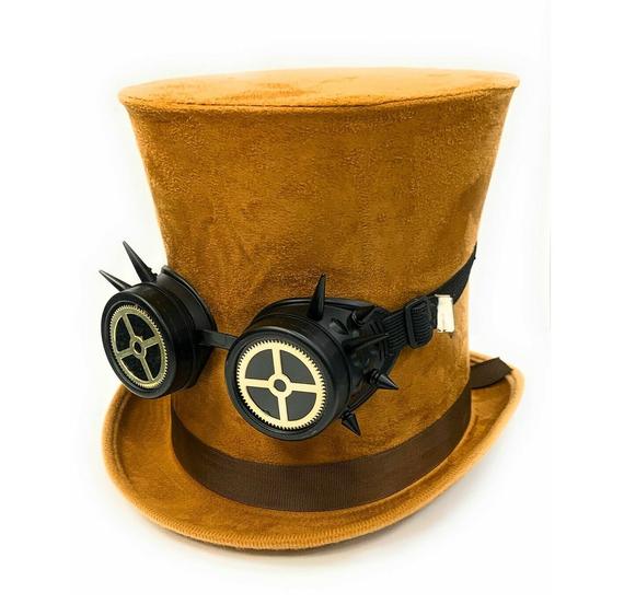 Brown Steampunk Top Hat Bell Hat Black Spike Goggles Vintage Gothic Retro Halloween by Stylexparty steampunk buy now online