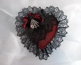 Gothic Brooch, Gothic Pin, Steampunk Brooch, Victorian Brooch, Pin, Heart Shaped, Photo Shoot, Cosplay, Valentines, Gift, Red, Black, Lacy by ElegantDarkness steampunk buy now online