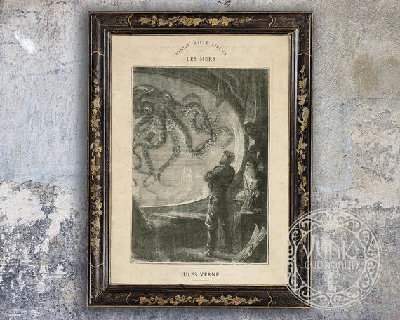Jules Verne 20,000 Leagues Under The Sea - Vintage Book Illustration - Reproduction Premium Giclée Fine Art Print - Unframed - Steampunk by JunkCupboard steampunk buy now online