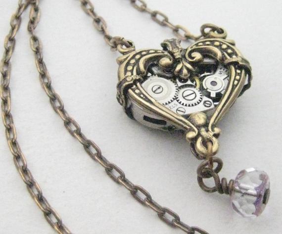 La Petite Heart ... Steampunk Victorian Heart Petite Necklace by JewelsByNature steampunk buy now online