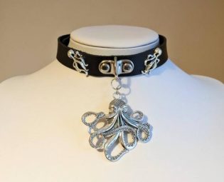 Octopus choker steampunk jewelry, Kraken choker collar, Black faux leather choker necklace goth jewelry steampunk gifts for her by LiaNerula steampunk buy now online