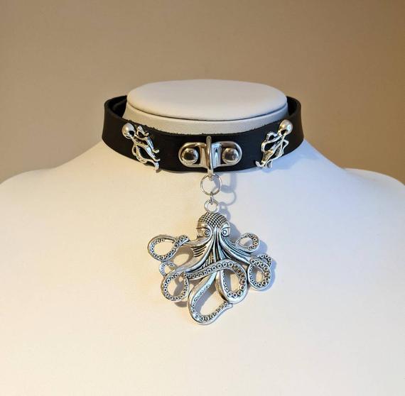 Octopus choker steampunk jewelry, Kraken choker collar, Black faux leather choker necklace goth jewelry steampunk gifts for her by LiaNerula steampunk buy now online
