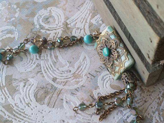 PendantNecklaceTurquoisePendantTasselNecklaceRectanglePendant by ljf47 steampunk buy now online