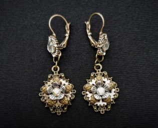 Steampunk Art Nouveau floral drop earrings with iridescent diamante crystal rhinestones by KindHeartsEmporium steampunk buy now online