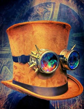 Steampunk Hat Brown Tall Bell Top Hat Holographic Goggles Fancy Dress Christmas Halloween by Stylexparty steampunk buy now online