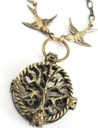 Tree of Life with Sparrows ... Steampunk Tree of Life Necklace by JewelsByNature steampunk buy now online
