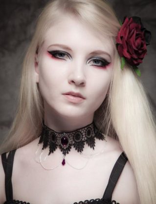Victorian gothic choker necklace, Amethyst purple Swarovski crystal, lace and draped chains, steampunk weddingSINISTRA by DarkEleganceDesigns steampunk buy now online