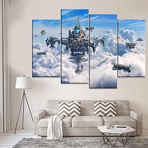 DHSCAArt 4 Wall Art Paintings Frame 120 * 80 Cm Home Decorative Hd Print Picture 4 Piece Blue Sky Sci Fi Steampunk City And Airship Painting Wall Art Modular Canvas Poster Panel Picture Modern Artwork steampunk buy now online