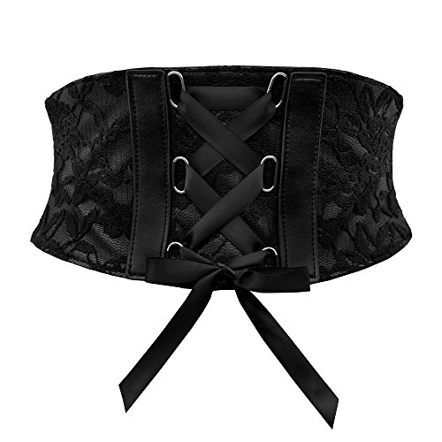 BlackButterfly 5.5 Wide Corset Waspie Elastic Lace Belt (Black, UK 14-16) steampunk buy now online