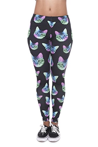 Kukubird Printed Patterns Women's Yoga Leggings Gym Fitness Running Pilates Tights Skinny Pants 8 to 12 Stretchable - Neon Cat Black steampunk buy now online