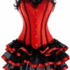 Kelvry Women's Sexy Gothic Lace up Boned Vintage Corset and Bustiers Dress with Skirt Plus Size Red steampunk buy now online