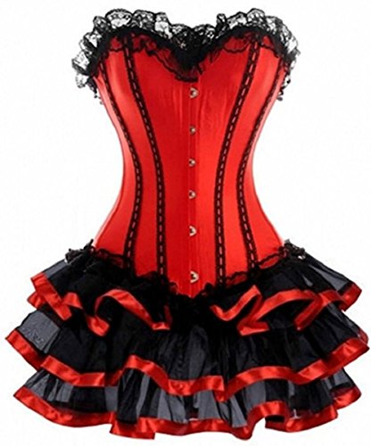 Kelvry Women's Sexy Gothic Lace up Boned Vintage Corset and Bustiers Dress with Skirt Plus Size Red steampunk buy now online