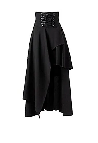 Taiduosheng Women's Black Gothic Punk Front short back long Band Waist Skirt 2XL(Size: 5) steampunk buy now online