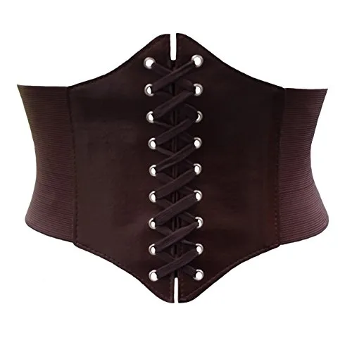 ELASTIC CINCHED WIDE CORSET BELT RED, BLACK & WHITE (Small (UK 8-14), Brown) steampunk buy now online