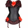 SLIMBELLE Brocade Corset Jacquard Overbust Gothic Satin Lace up Suspenders G String, Black-red, 3XL steampunk buy now online