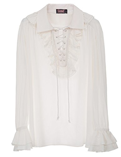 SCARLET DARKNESS Medieval Gothic Long Sleeve Ruffle Lace-Up Front Shirt for Men Ivory-14 Size M steampunk buy now online