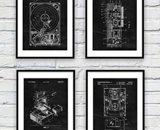 IGNIUBI Computer Blueprint Print Harddisk Patent Vintage Poster Science Gift Steampunk Art Picture Canvas Painting Office Wall Art Decor 40X60cmx4 No Frame steampunk buy now online